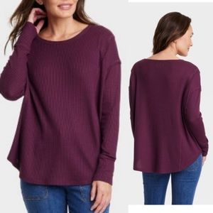 Knox Rose Ribbed Knit Loose fit Long sleeve Tops Dark Purple Large